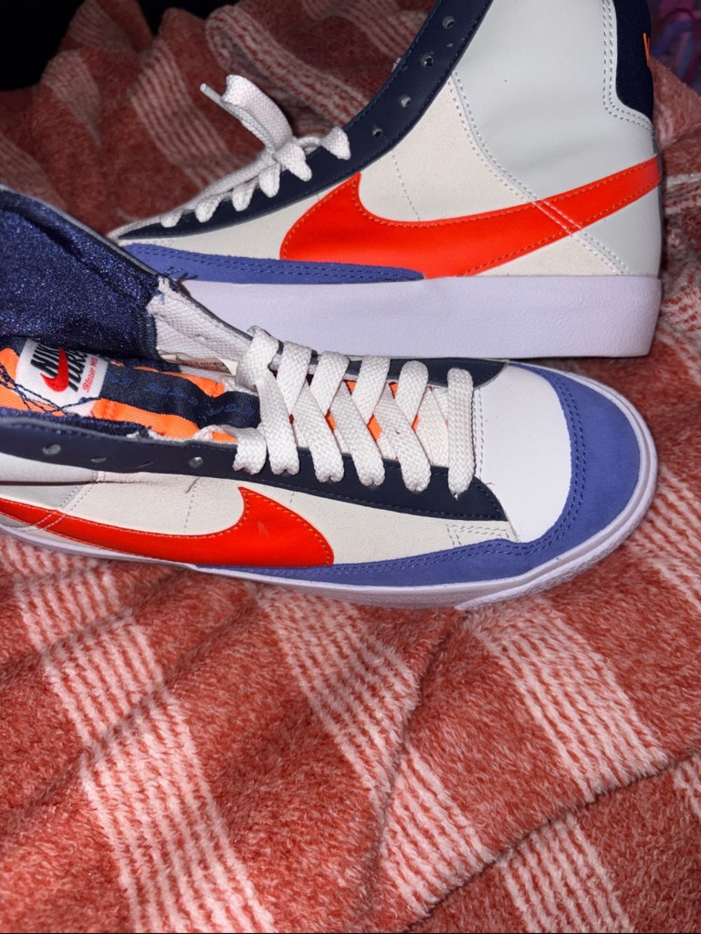 Nike High-Top Sneakers in White, Navy & Orange - Picture 3 of 5